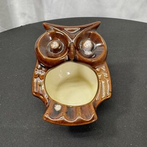 VTG MCM Ceramic Hand Painted Owl Ashtray Or Sponge Holder